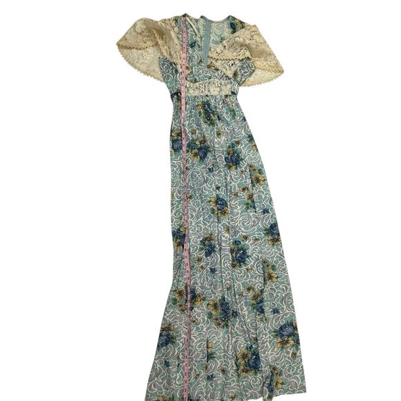Vintage Made in California Floral Maxi Dress 70s Size 9 Lace Crochet Sleeve - Picture 6 of 16